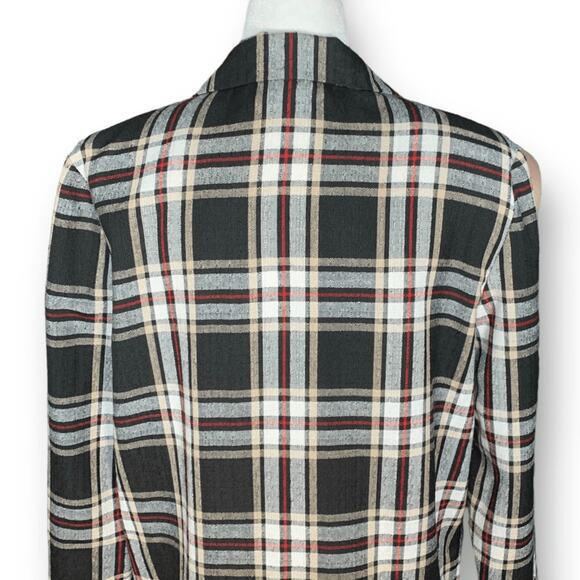 Vintage 90s Blazer Jacket Oversized Black Tan Plaid One Button Preppy Small - Picture 4 of 9